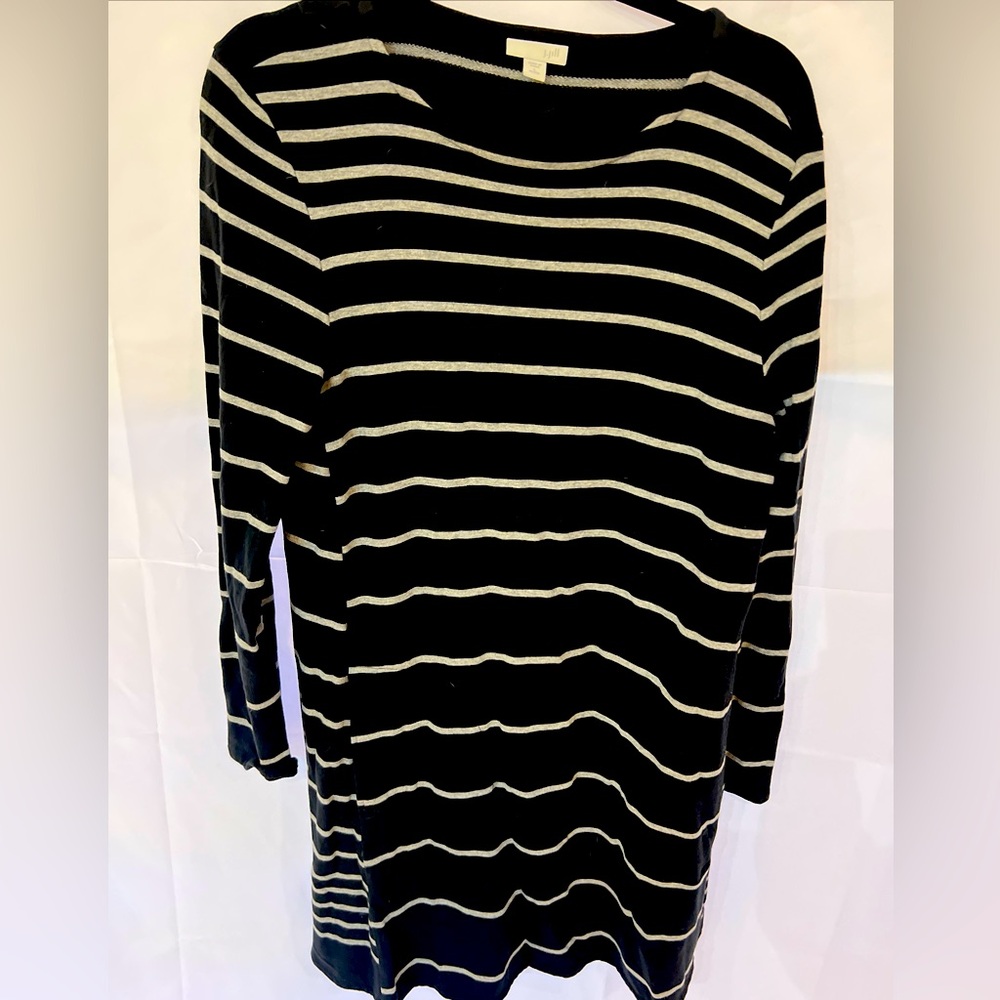 Black and White Striped Long Sleeve Sweater Dress
